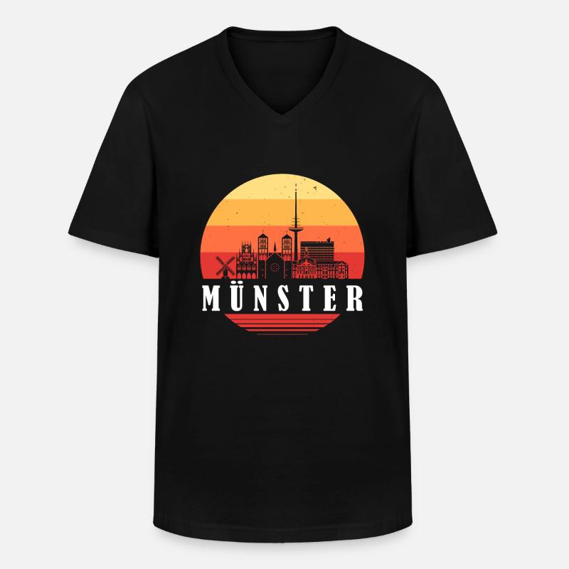 Münster Retro Skyline - Männer-T-Shirt mit V-Ausschnitt - Schwarz