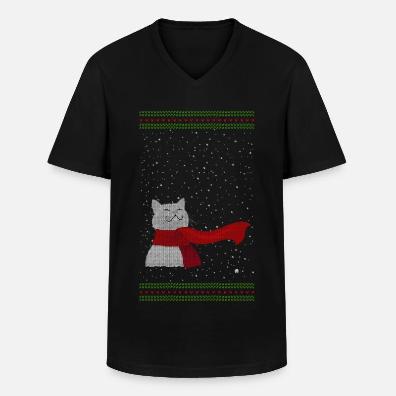Strickkätzchen (weiß) - Männer-T-Shirt mit V-Ausschnitt - Schwarz