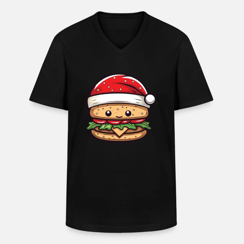 Burger Weihnachten Comic - Männer-T-Shirt mit V-Ausschnitt - Schwarz