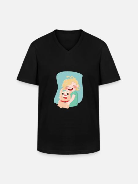 Child with dog - Men's V-Neck T-Shirt - black