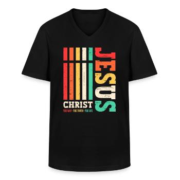 Jésus-Christ Chemise Verset de la Bible Je suis le chemin - T-shirt col V Homme - noir - Devant - AI Model Male 178 dark (178cm)