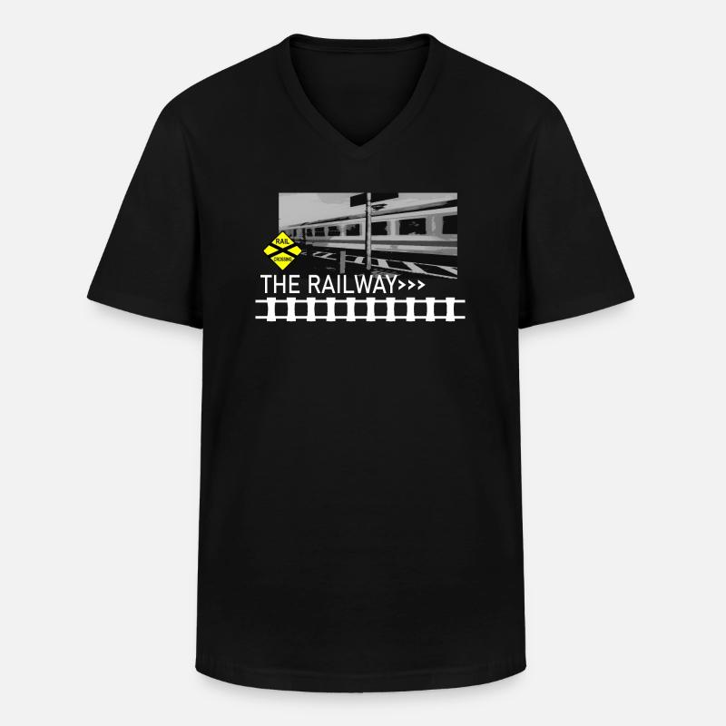 THE RAILWAY - Männer-T-Shirt mit V-Ausschnitt - Schwarz