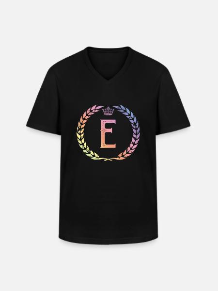 E letter wreath - Men's V-Neck T-Shirt - black