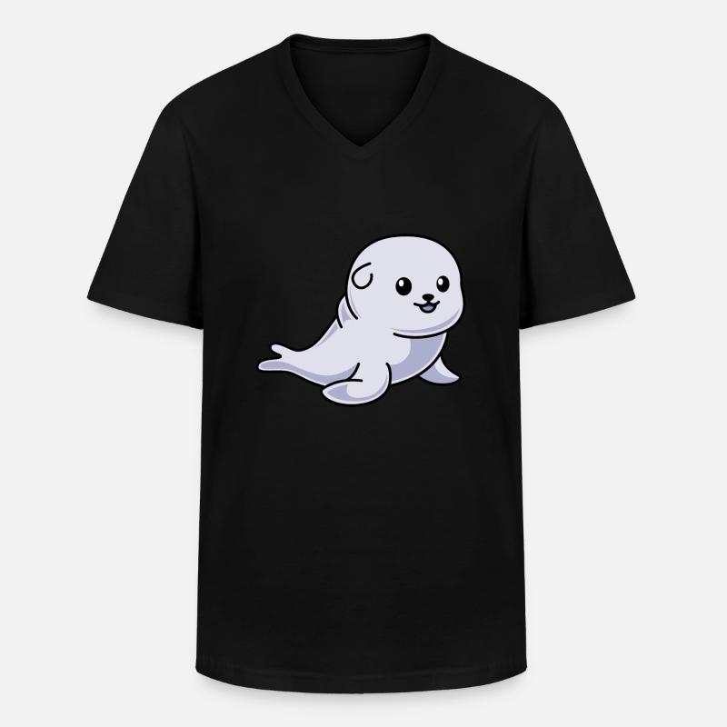 Robbe Tier Comic - Männer-T-Shirt mit V-Ausschnitt - Schwarz