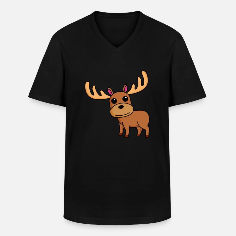 Elch Comic Tier - Männer-T-Shirt mit V-Ausschnitt - Schwarz