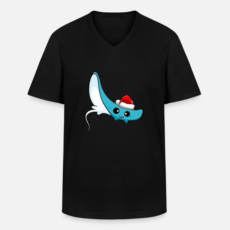 Rochen Comic Weihnachten - Männer-T-Shirt mit V-Ausschnitt - Schwarz
