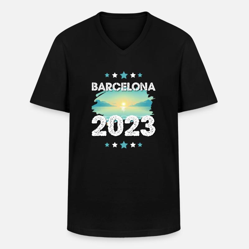 Barcelone 2023 - T-shirt col V Homme - noir