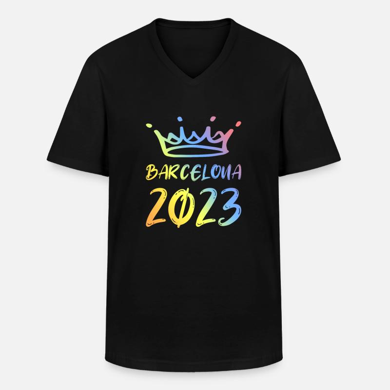 Barcelone 2023 - T-shirt col V Homme - noir
