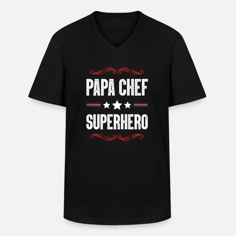 Papa Chef Superheld Dad - Männer-T-Shirt mit V-Ausschnitt - Schwarz