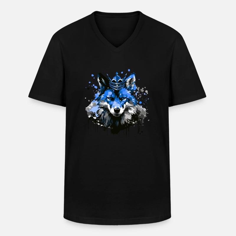 Fuchs Krone King Tier - Männer-T-Shirt mit V-Ausschnitt - Schwarz