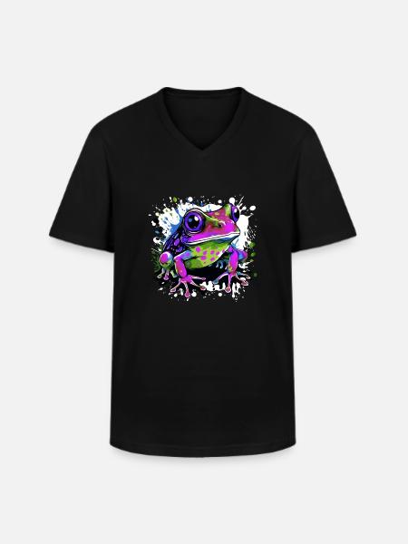 Frosch Bunt - Männer-T-Shirt mit V-Ausschnitt - Schwarz
