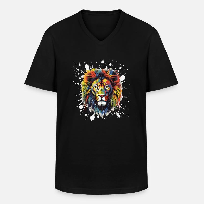 Löwe Pop Art Kopf - Männer-T-Shirt mit V-Ausschnitt - Schwarz