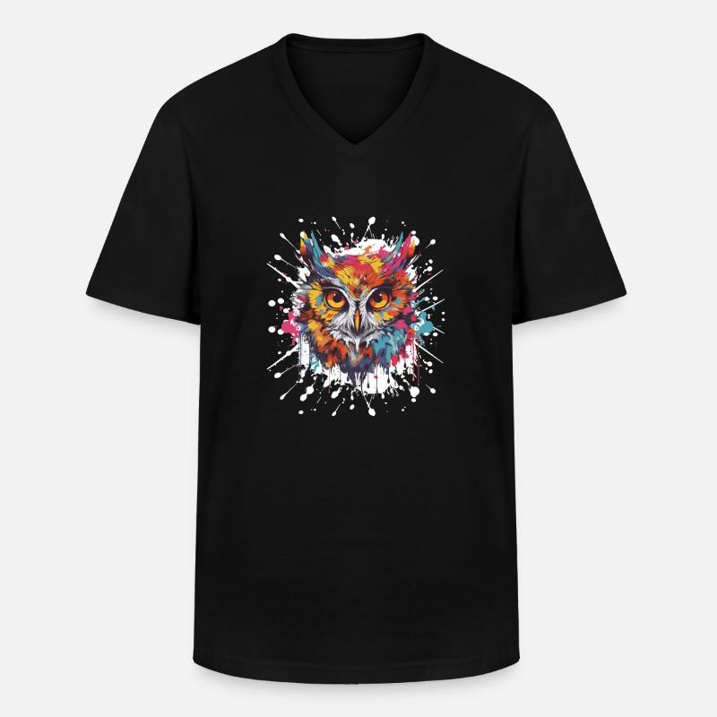 Eule Pop Art Kopf - Männer-T-Shirt mit V-Ausschnitt - Schwarz