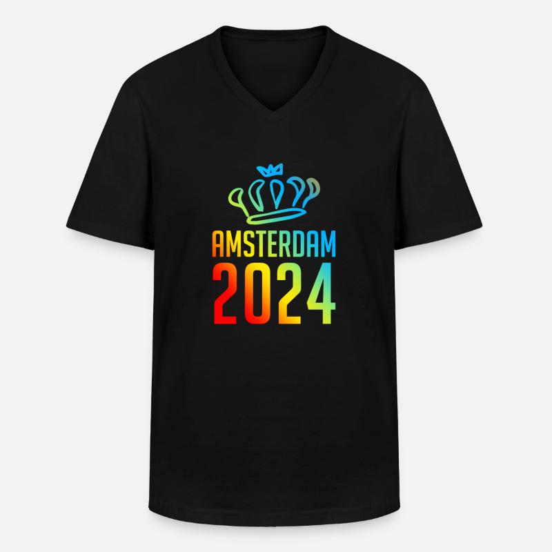 Amsterdam 2024 Bunt - Männer-T-Shirt mit V-Ausschnitt - Schwarz