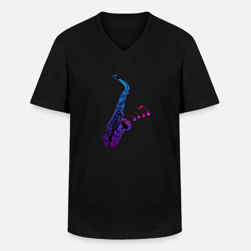 Saxophon - Männer-T-Shirt mit V-Ausschnitt - Schwarz