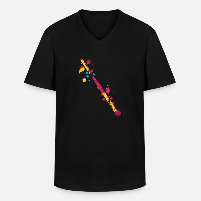 Querflöte Splash - Männer-T-Shirt mit V-Ausschnitt - Schwarz