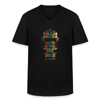 Tram driver saying - Men's V-Neck T-Shirt - black - Front - AI Model Male 178 dark (178cm)
