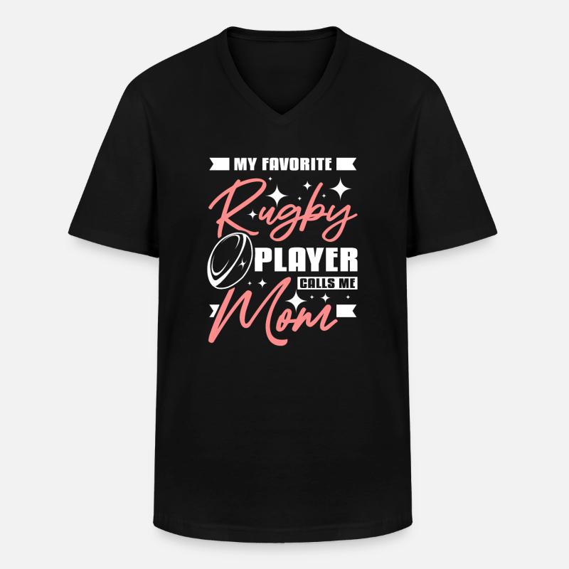 Il mio giocatore di rugby preferito mi chiama mamma - Maglietta da uomo classica con scollo a V - nero
