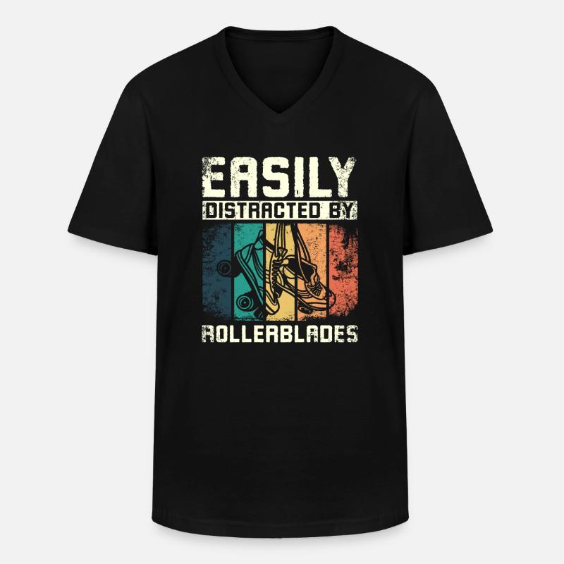 Easily distracted by rollerblades - Männer-T-Shirt mit V-Ausschnitt - Schwarz