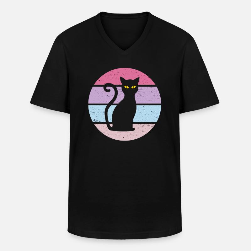 Katze Retro Geschenkidee - Männer-T-Shirt mit V-Ausschnitt - Schwarz