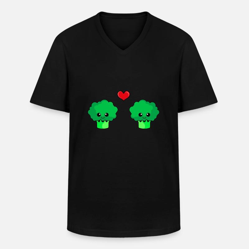 Broccoli Paar Liebe Comic - Männer-T-Shirt mit V-Ausschnitt - Schwarz