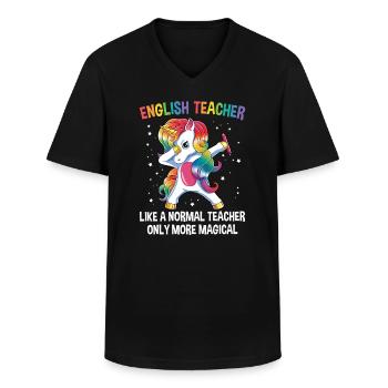 Anglais professeur de magisch drôle littérature Professeur - T-shirt col V Homme - noir - Devant - AI Model Male 178 dark (178cm)