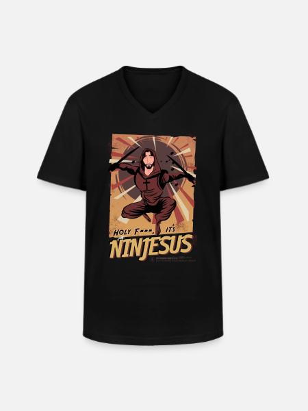 Holy oh - it's Ninjesus! - Männer-T-Shirt mit V-Ausschnitt - Schwarz
