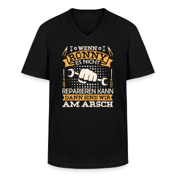 Wenn Ronny es nicht reparieren kann sind wir am - Männer-T-Shirt mit V-Ausschnitt - Schwarz - Vorne - AI Model Male 178 dark (178cm)