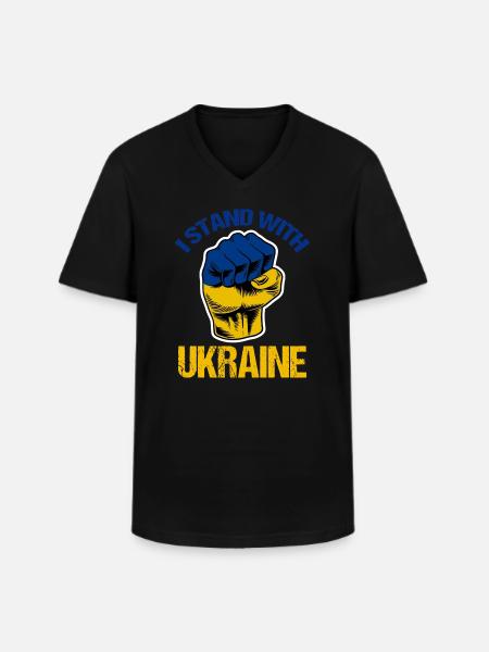 Stoję z ukrainą Flaga ukraińska - Klasyczna koszulka męska z dekoltem w serek - czarny