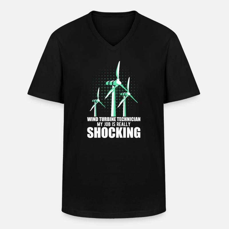 Éolienne, énergie éolienne, énergie éolienne - T-shirt col V Homme - noir