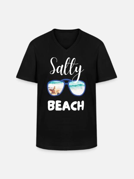 SALTY BEACH - Men's V-Neck T-Shirt - black