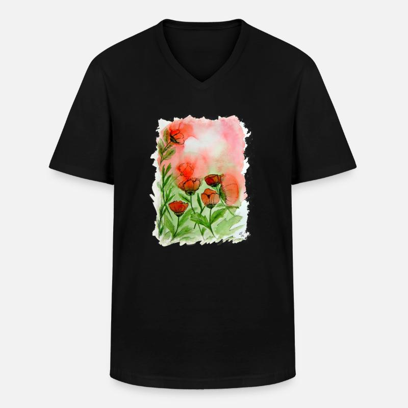 Mohnblumen Aquarell - Männer-T-Shirt mit V-Ausschnitt - Schwarz