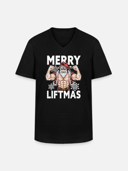 Merry Liftmas - Entraînement de gymnastique de noël pour culturistes - T-shirt col V Homme - noir