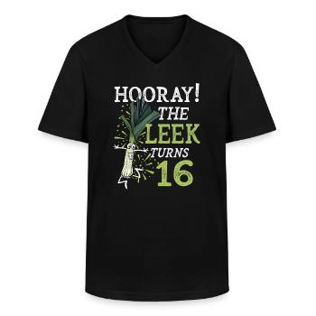 16th Bday Hooray The Leek Turns 16 Years Old - Männer-T-Shirt mit V-Ausschnitt - Schwarz - Vorne - AI Model Male 178 dark (178cm)