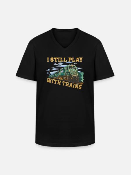 Jeg leger stadig med toglokomotivførere - Klassisk herre T-shirt med V-udskæring - sort
