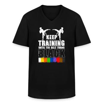Trainiere weiter, bis der Gürtel schwarz wird - Männer-T-Shirt mit V-Ausschnitt - Schwarz - Vorne - AI Model Male 178 dark (178cm)