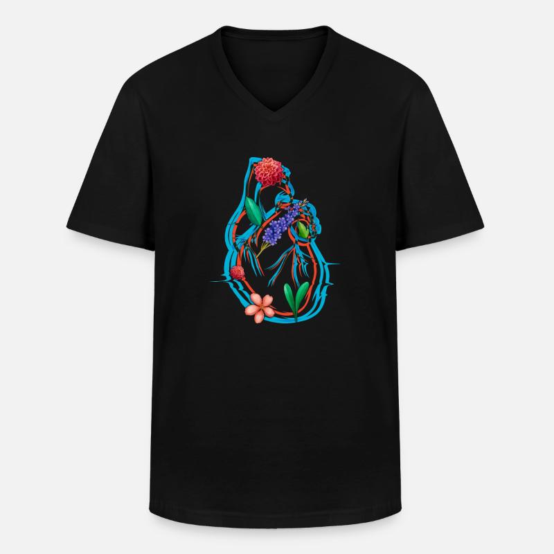 Anatomisches Herz und Blumen - Männer-T-Shirt mit V-Ausschnitt - Schwarz