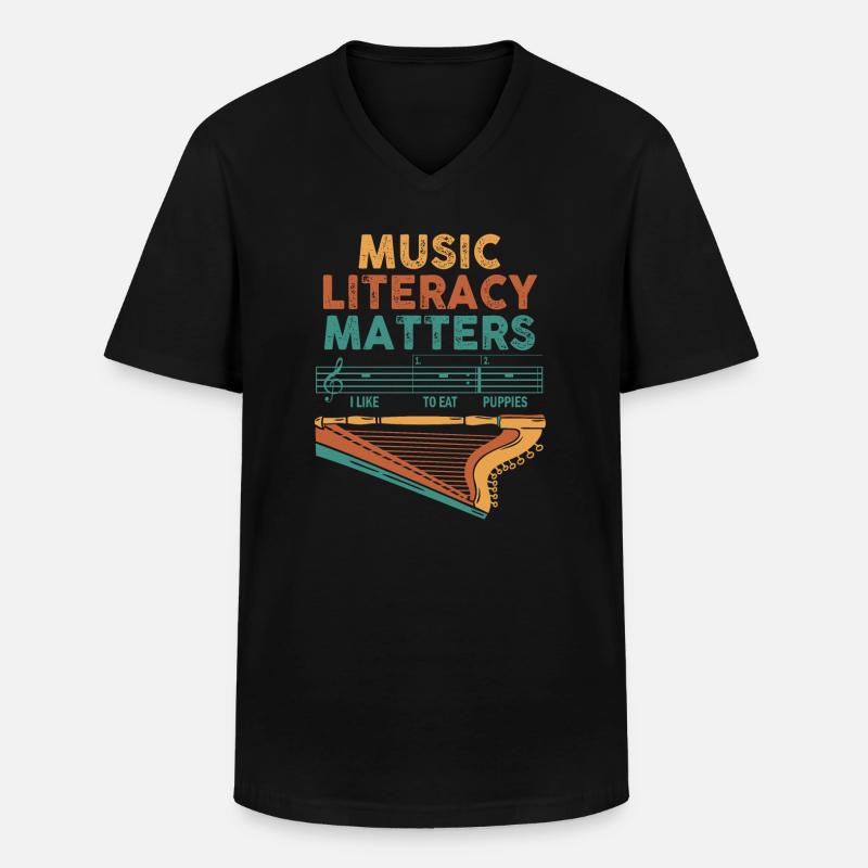 La littératie musicale, ça compte - T-shirt col V Homme - noir