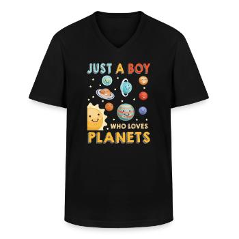 Juste un garçon qui aime les planètes du système solaire - T-shirt col V Homme - noir - Devant - AI Model Male 178 dark (178cm)