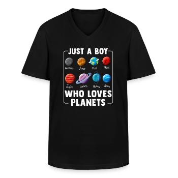 Juste un garçon qui aime les planètes du système solaire - T-shirt col V Homme - noir - Devant - AI Model Male 178 dark (178cm)