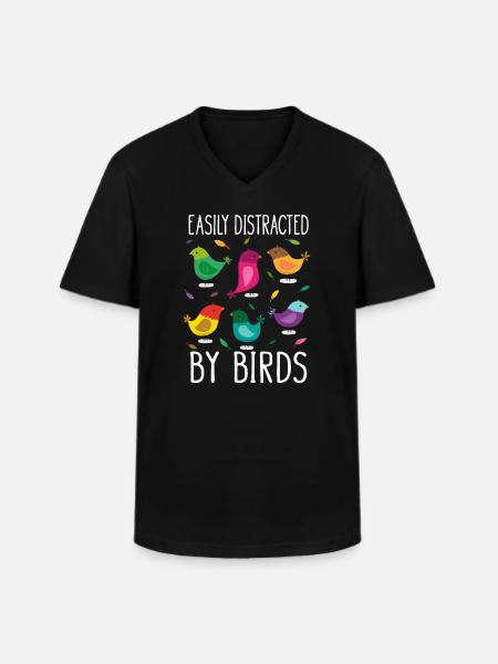 Snel afgeleid door vogels vogelliefhebber - Klassiek mannen T-shirt met V-hals - zwart