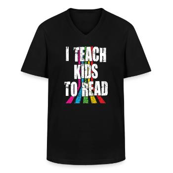 I Teach Kids To Read Science Teachers Reading - Men's V-Neck T-Shirt - black - Front - AI Model Male 178 dark (178cm)