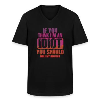 Si tu penses que je suis un idiot, tu devrais rencontrer mon frère - T-shirt col V Homme - noir - Devant - AI Model Male 178 dark (178cm)