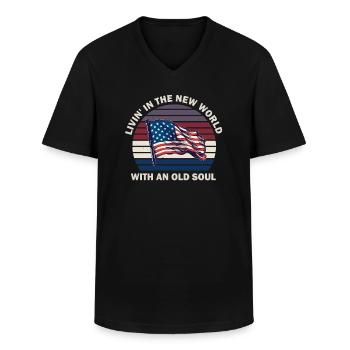 Livin dans le Nouveau Monde Vieille Âme - T-shirt col V Homme - noir - Devant - AI Model Male 178 dark (178cm)