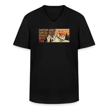 Explorez les montagnes des parcs nationaux de l’Utah - T-shirt col V Homme - noir - Devant - AI Model Male 178 dark (178cm)