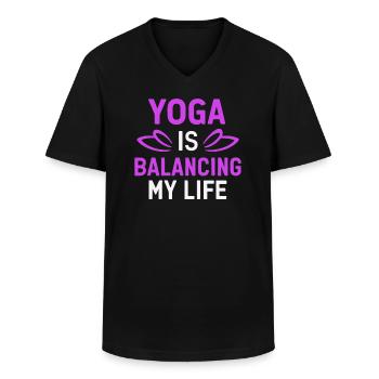 Le yoga équilibre ma vie - T-shirt col V Homme - noir - Devant - AI Model Male 178 dark (178cm)