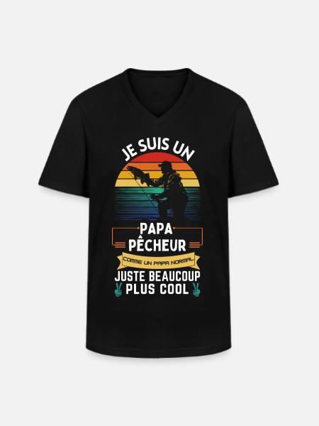 Fars dag T-shirt - Cool fiskerfar - Klassisk herre T-shirt med V-udskæring - sort