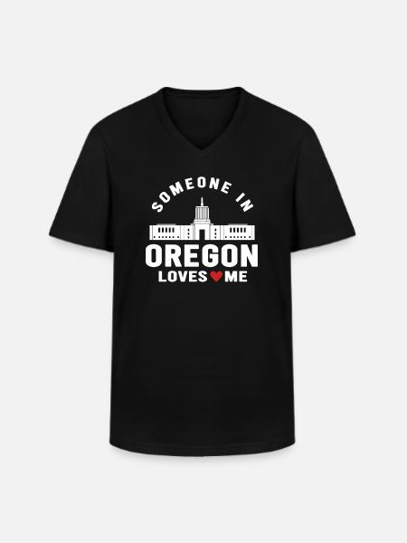 Quelqu’un dans l’Oregon m’aime - T-shirt col V Homme - noir