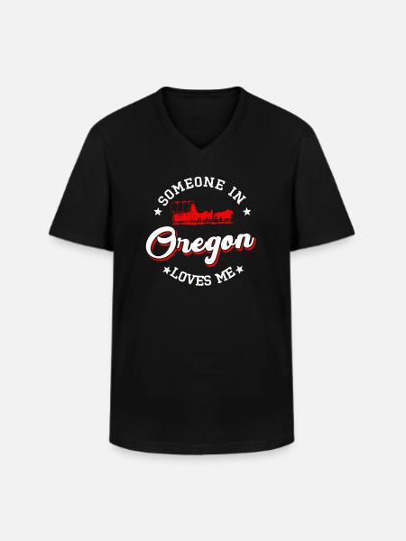 Quelqu’un dans l’Oregon m’aime - T-shirt col V Homme - noir