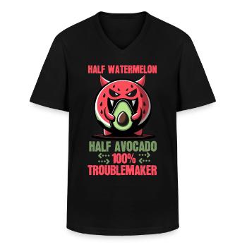 Mi-pastèque, mi-avocat, tous les ennuis ! - T-shirt col V Homme - noir - Devant - AI Model Male 178 dark (178cm)